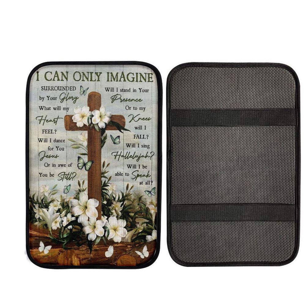 Plumeria Painting Jesus Cross I Can Only Imagine Car Center Console Cover, Car Armrest Pad, Christian Gift, Armrest Box Mat