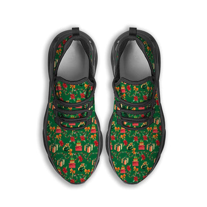 Poinsettia Cute Christmas Print Pattern Black Max Soul Shoes For Men Women, Best Running Sneaker, Christmas Shoes, Winter Fashion Shoes