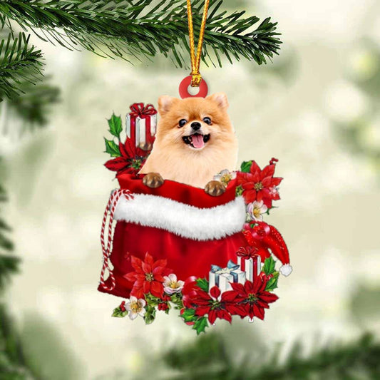 Pomeranian In Gift Bag Christmas Ornament, Christmas Gift, Christmas Tree Decorations, Christmas Ornament 2023