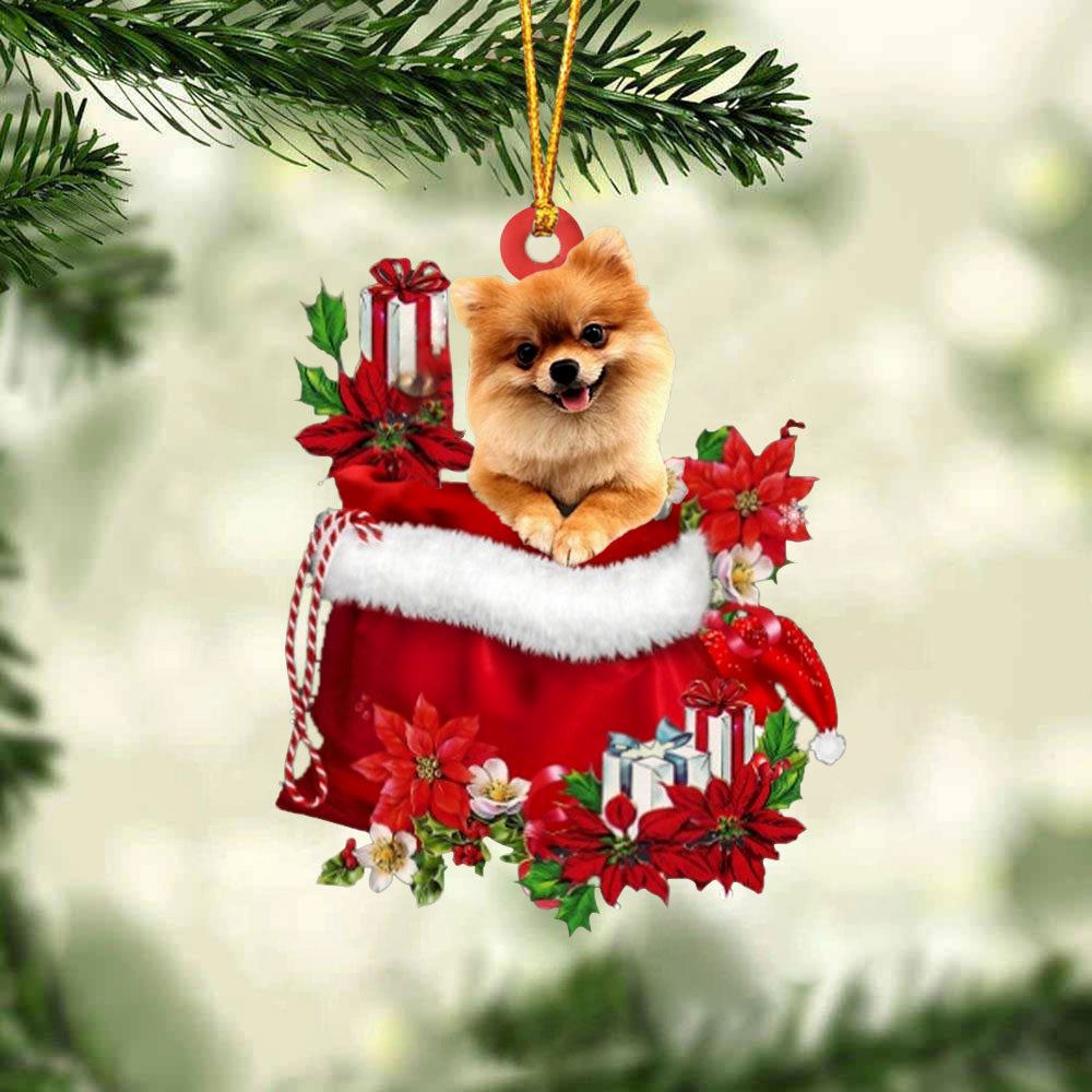 Pomeranian In Gift Bag Christmas Ornaments, Christmas Gift, Christmas Tree Decorations, Christmas Ornament 2023