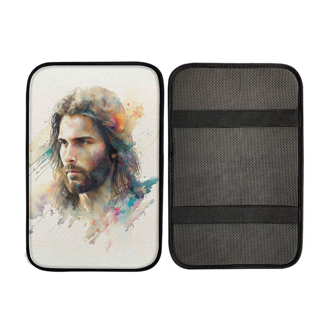 Portrait Of Jesus Car Center Console Cover, Bible Car Armrest Pad, Christian Gift Car Armrest Pad