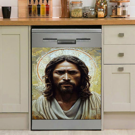Portrait Of Jesus Dishwasher Cover, Jesus Dishwasher Wrap, Christian Kitchen Decoration