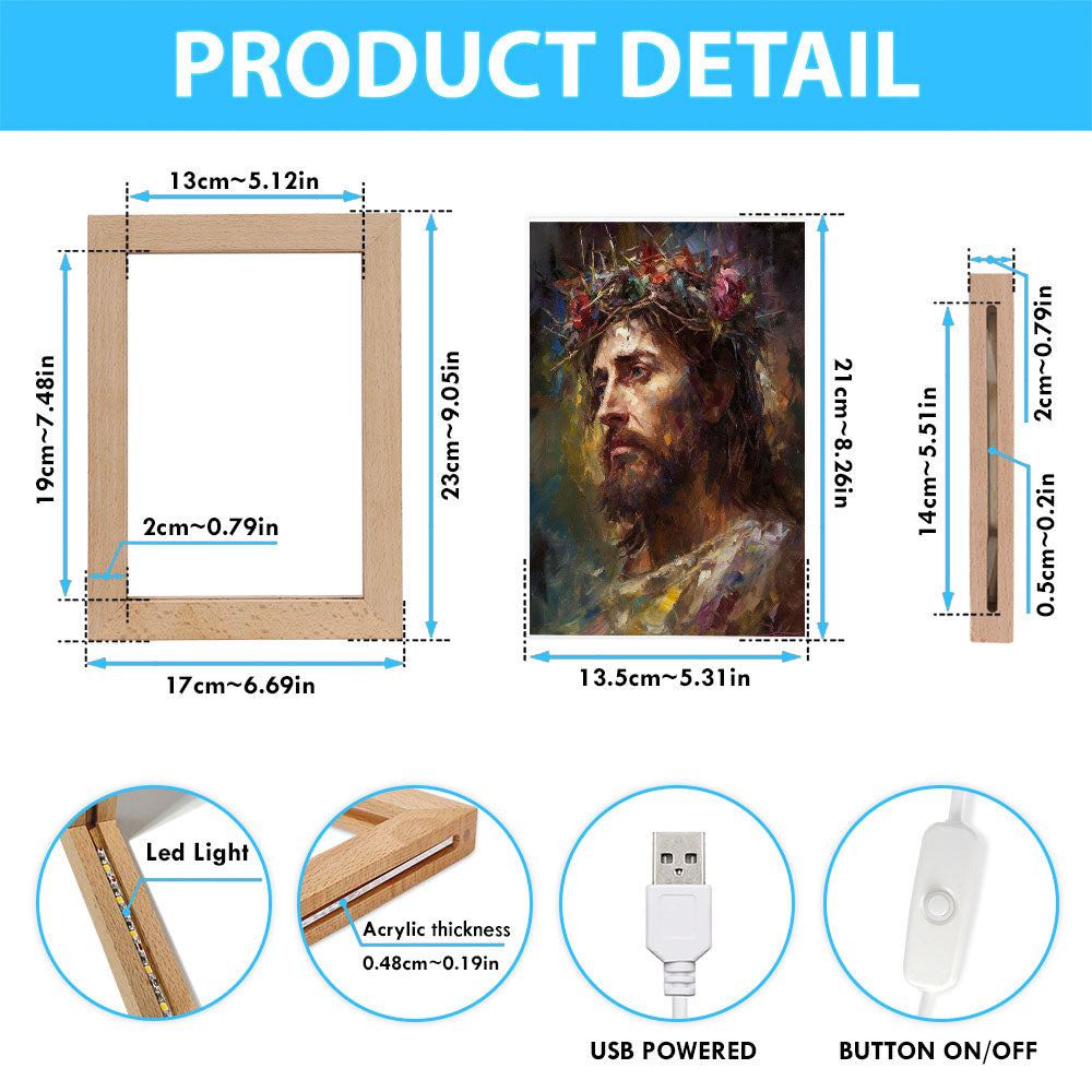 Portrait Of Jesus With The Crown Of Thorn Frame Lamp Prints - Jesus Frame Lamp Art - Christian Art Decor