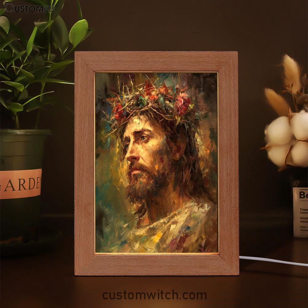 Portrait Of Jesus With The Crown Of Thorn Frame Lamp Prints - Jesus Frame Lamp Art - Christian Art Decor