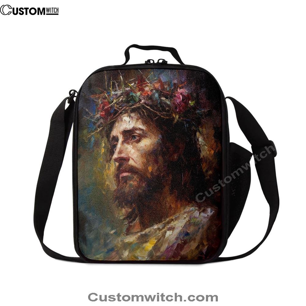 Portrait Of Jesus With The Crown Of Thorn Lunch Bags, Bible Verse Lunch Bag For Men And Women