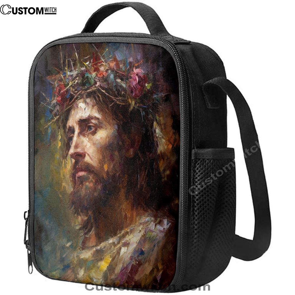 Portrait Of Jesus With The Crown Of Thorn Lunch Bags, Bible Verse Lunch Bag For Men And Women