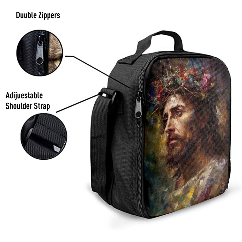 Portrait Of Jesus With The Crown Of Thorn Lunch Bags, Bible Verse Lunch Bag For Men And Women