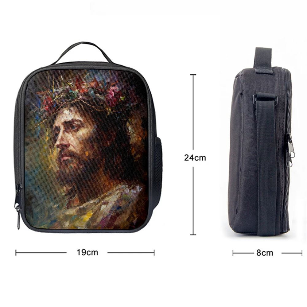 Portrait Of Jesus With The Crown Of Thorn Lunch Bags, Bible Verse Lunch Bag For Men And Women