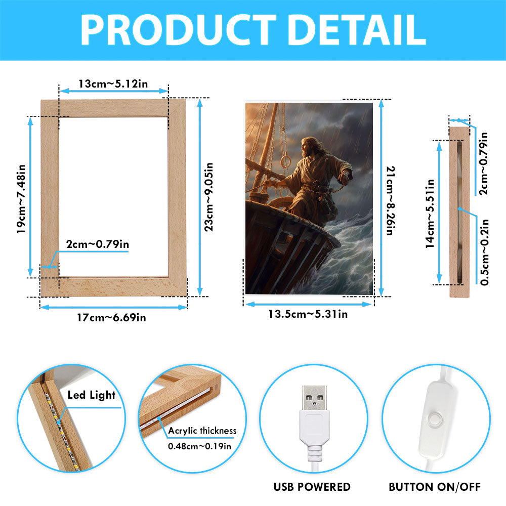 Power Jesus Christ Came To Rescue A Fishing Boat In A Storm Frame Lamp Prints - Jesus Frame Lamp Art - Christian Art Decor