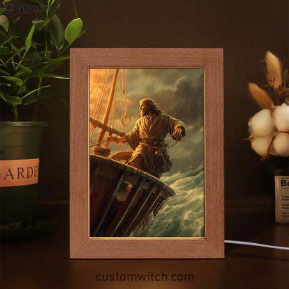 Power Jesus Christ Came To Rescue A Fishing Boat In A Storm Frame Lamp Prints - Jesus Frame Lamp Art - Christian Art Decor