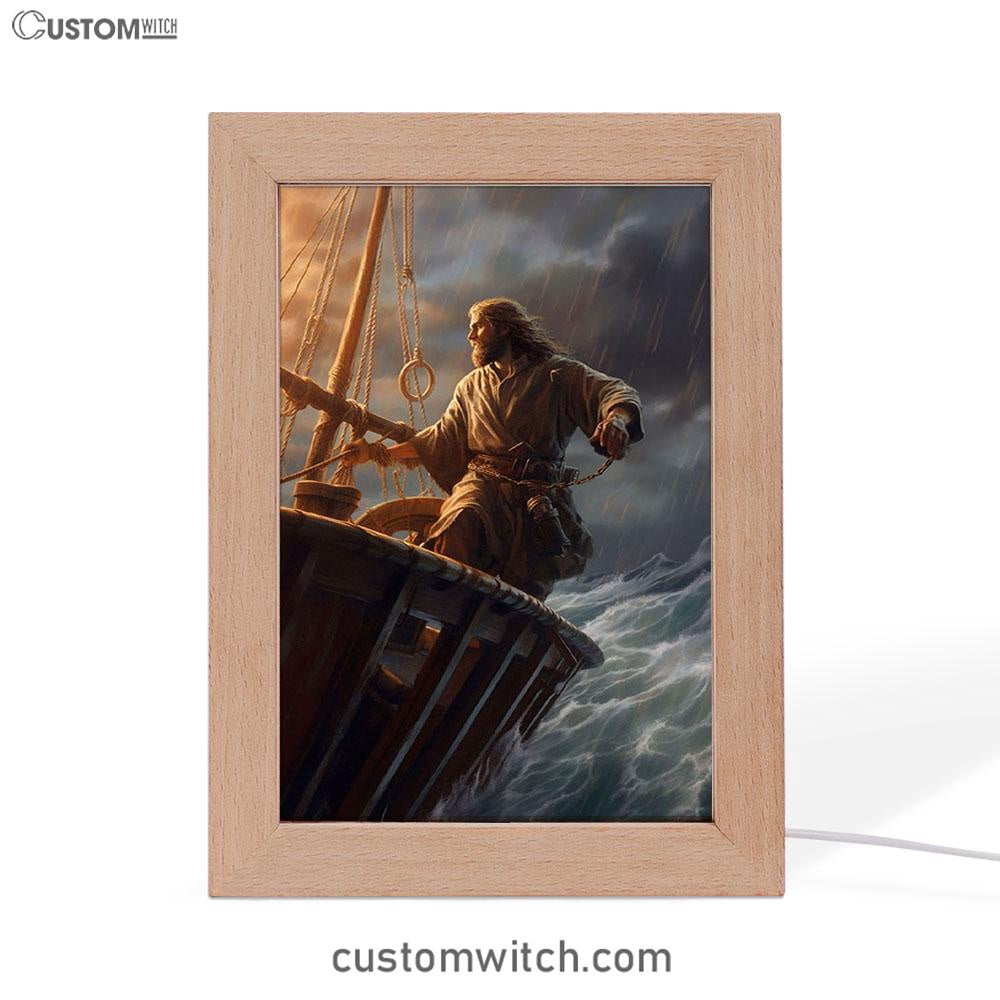 Power Jesus Christ Came To Rescue A Fishing Boat In A Storm Frame Lamp Prints - Jesus Frame Lamp Art - Christian Art Decor