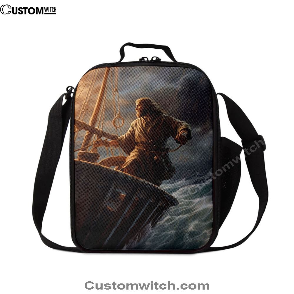 Power Jesus Christ Came To Rescue A Fishing Boat In A Storm Lunch Bags, Bible Verse Lunch Bag For Men And Women