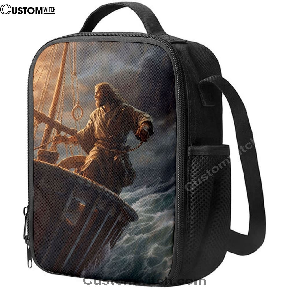 Power Jesus Christ Came To Rescue A Fishing Boat In A Storm Lunch Bags, Bible Verse Lunch Bag For Men And Women