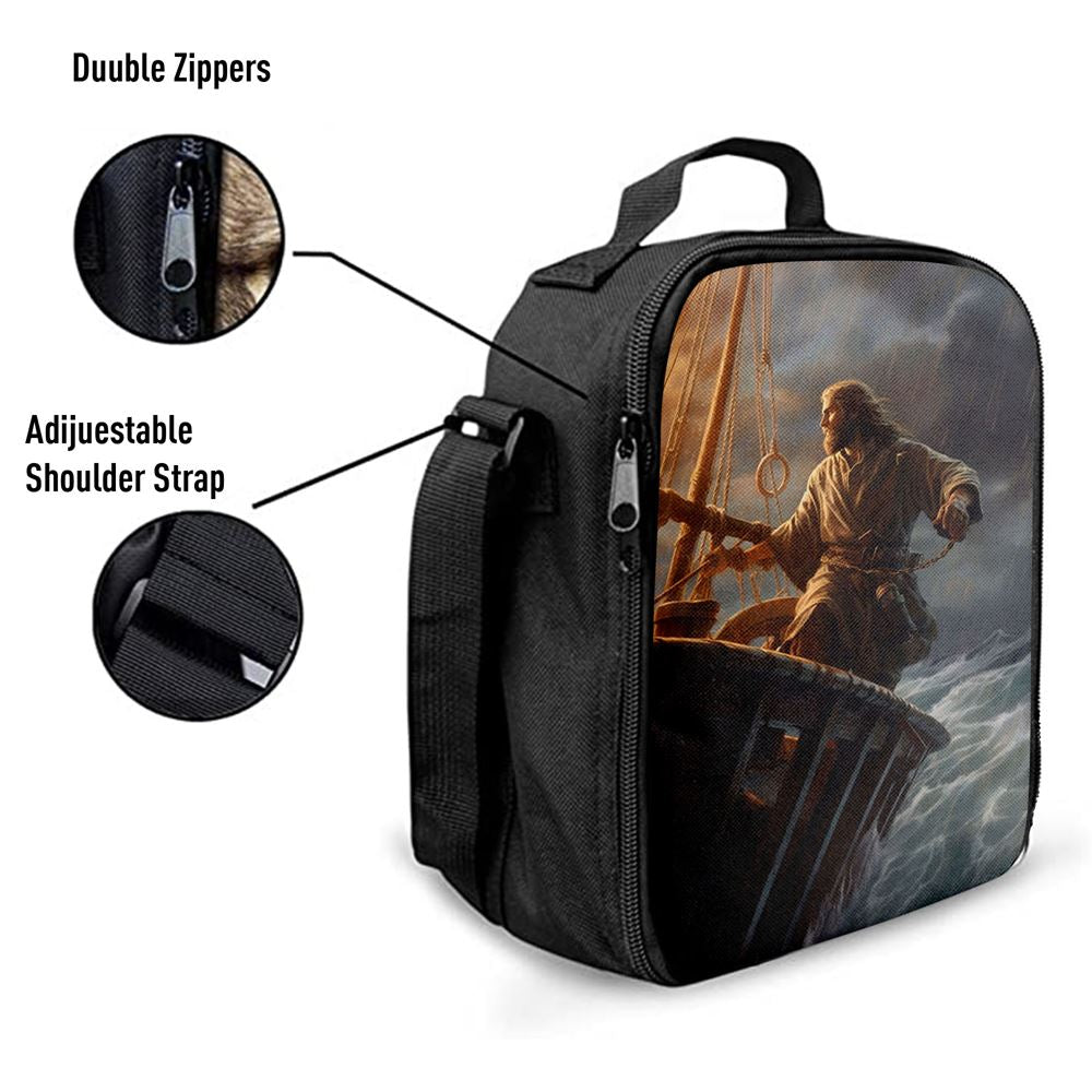 Power Jesus Christ Came To Rescue A Fishing Boat In A Storm Lunch Bags, Bible Verse Lunch Bag For Men And Women