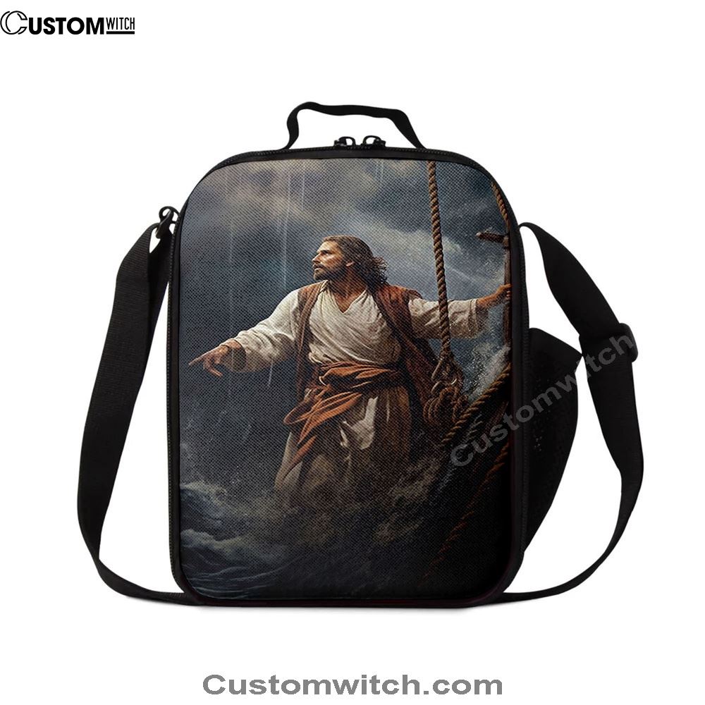 Power Jesus Christ Came To Rescue A Fishing Boat Lunch Bags, Bible Verse Lunch Bag For Men And Women