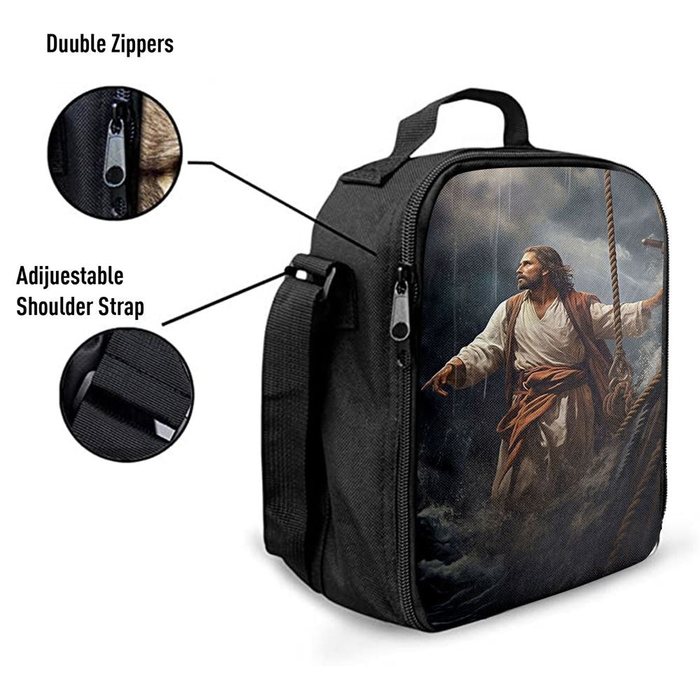 Power Jesus Christ Came To Rescue A Fishing Boat Lunch Bags, Bible Verse Lunch Bag For Men And Women