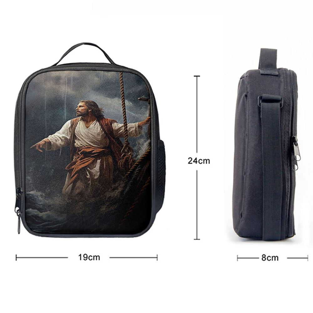 Power Jesus Christ Came To Rescue A Fishing Boat Lunch Bags, Bible Verse Lunch Bag For Men And Women