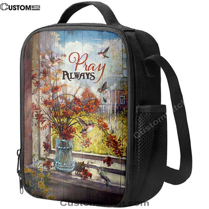 Pray Always Baby Orange Flower Autumn Hummingbird Lunch Bag, Bible Verse Lunch Bag For Men And Women
