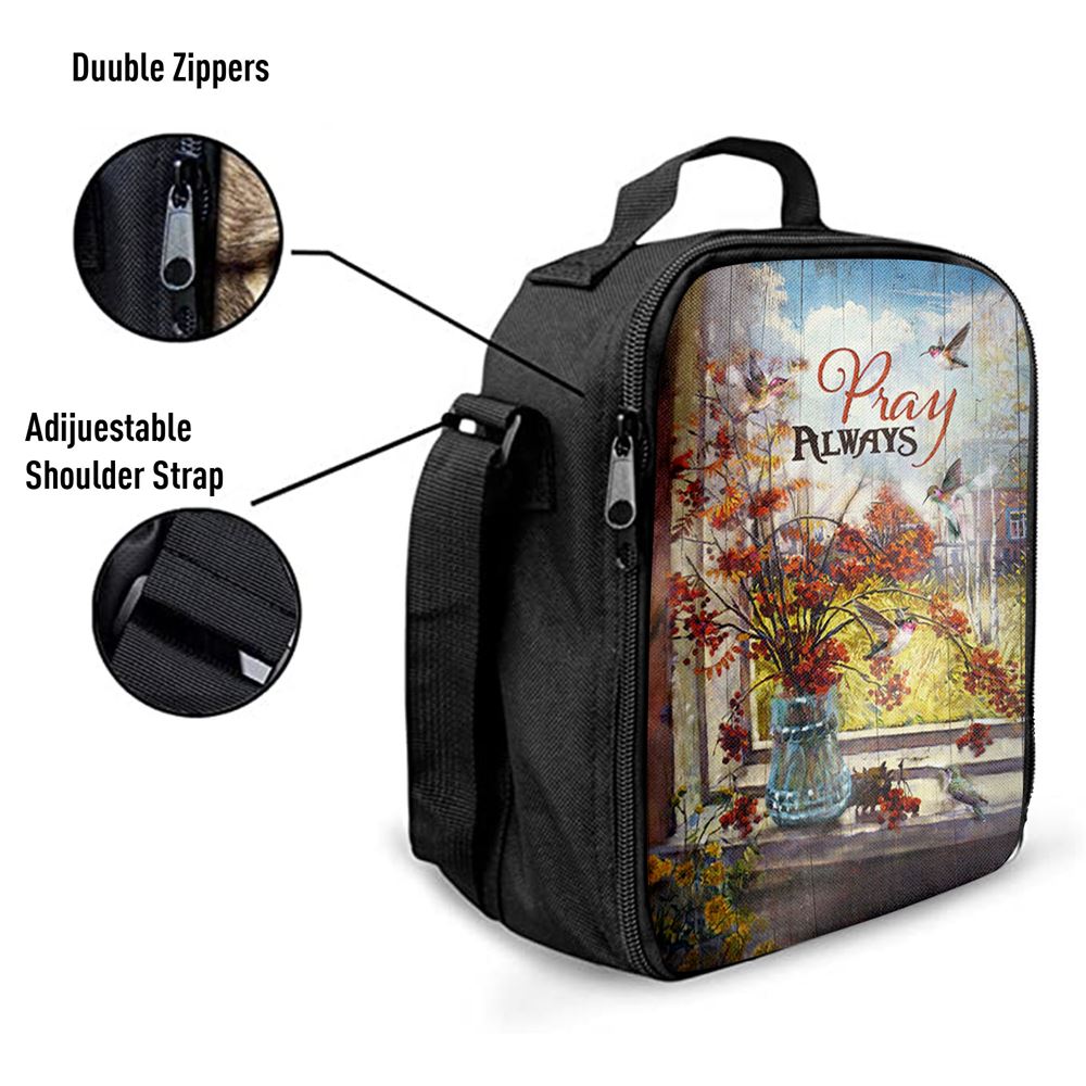 Pray Always Baby Orange Flower Autumn Hummingbird Lunch Bag, Bible Verse Lunch Bag For Men And Women