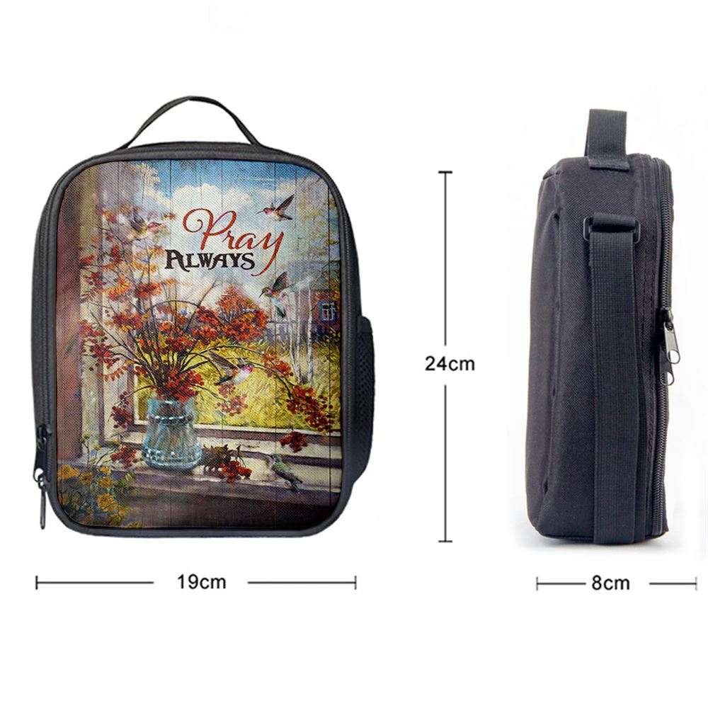 Pray Always Baby Orange Flower Autumn Hummingbird Lunch Bag, Bible Verse Lunch Bag For Men And Women