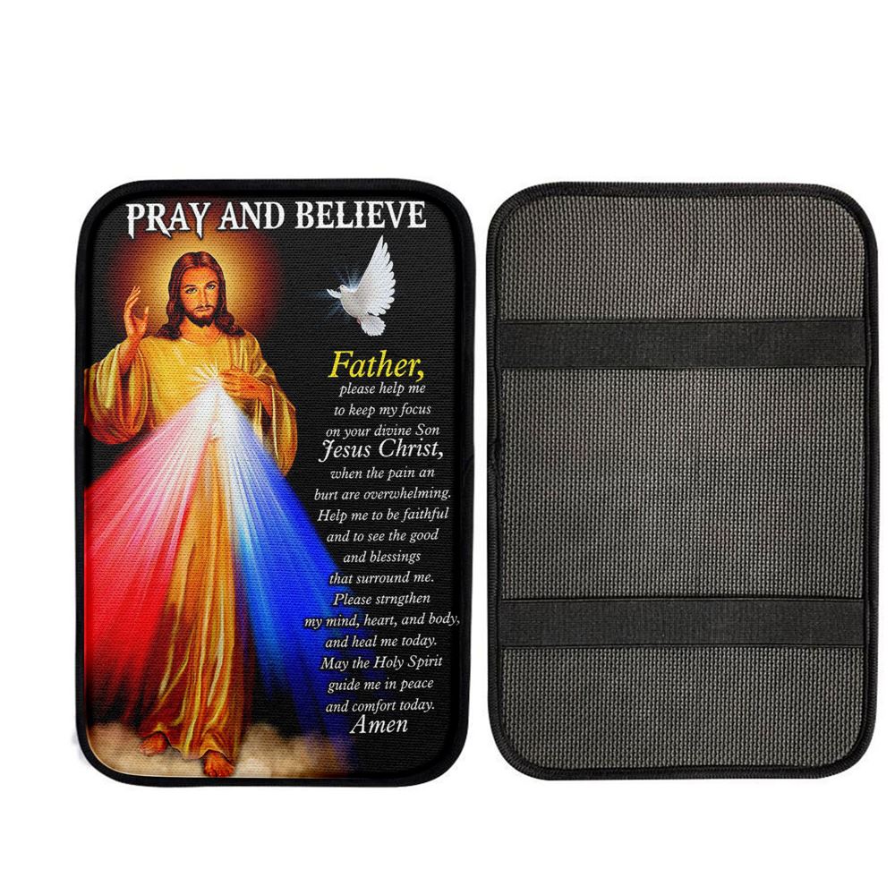 Pray And Believe Jesus Christ Car Center Console Cover, Religious Car Interior Accessories