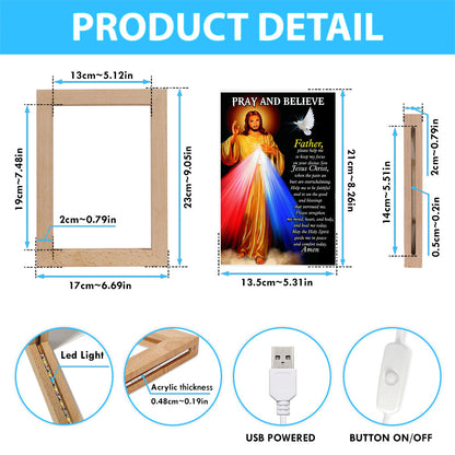 Pray And Believe Jesus Christ Frame Lamp Art - Jesus Frame Lamp Pictures - Christian Night Light