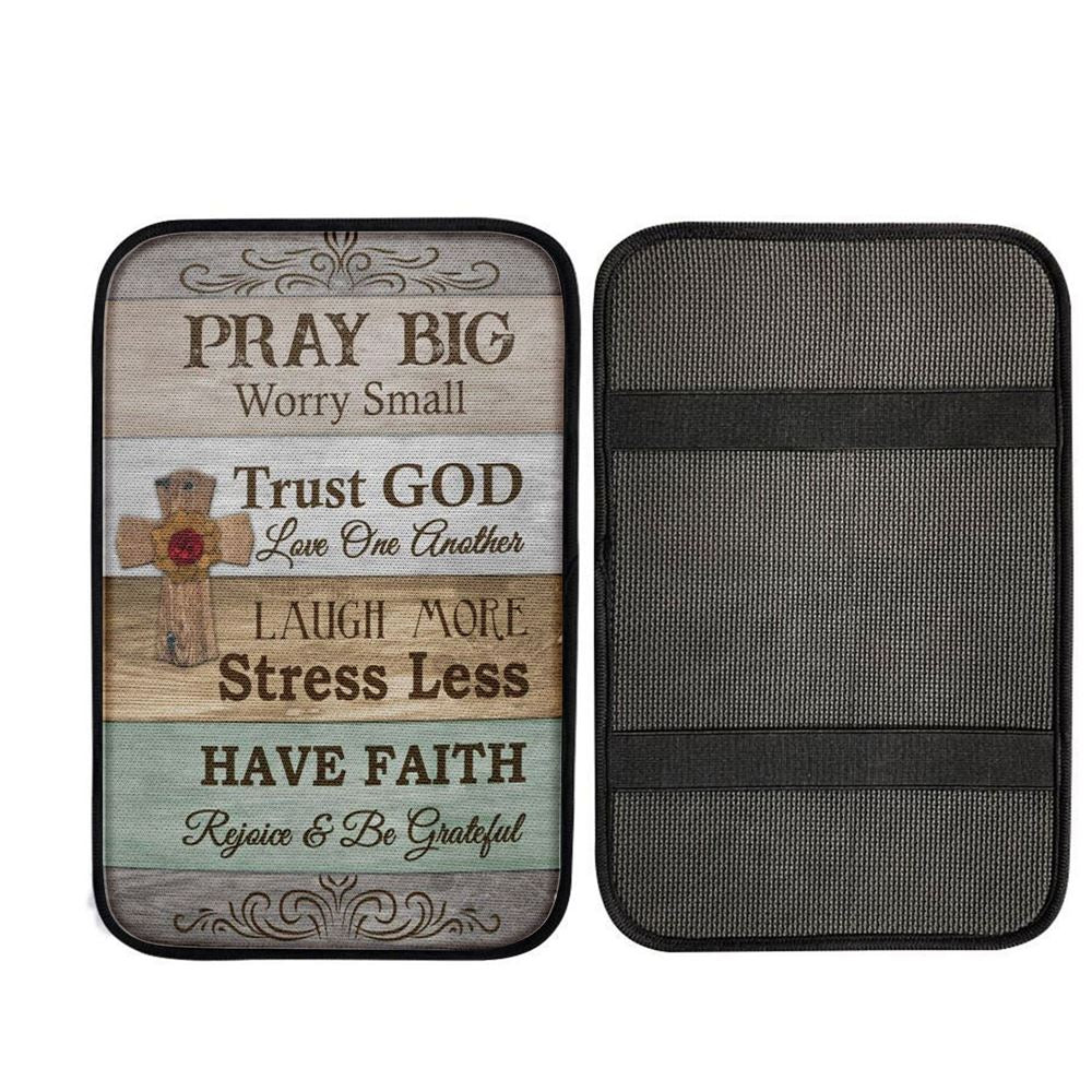Pray Big Worry Small Car Center Console Cover, Religious Car Interior Accessories
