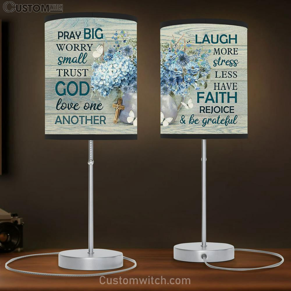 Pray Big Worry Small Hydrangea Flower White Butterfly Table Lamb Art - Christian Lamb Gift Decor - Bible Verse Table Lamb