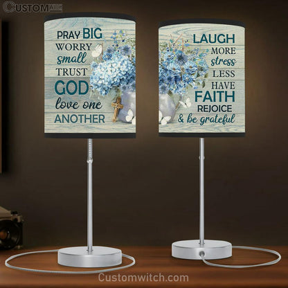 Pray Big Worry Small Hydrangea Flower White Butterfly Table Lamb Art - Christian Lamb Gift Decor - Bible Verse Table Lamb