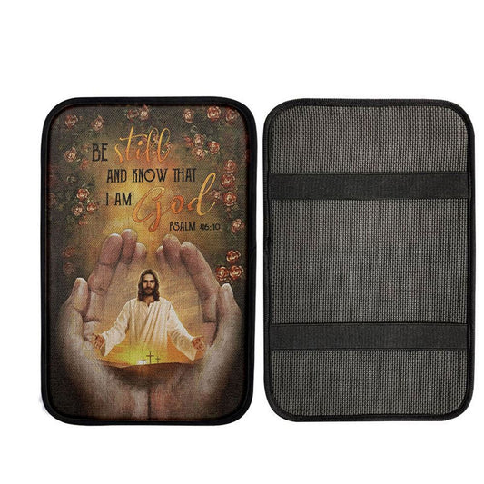 Pray For Healing Jesus's Hand Rose Garden Be Still And Know That I Am God Car Center Console Cover, Religious Car Interior Accessories