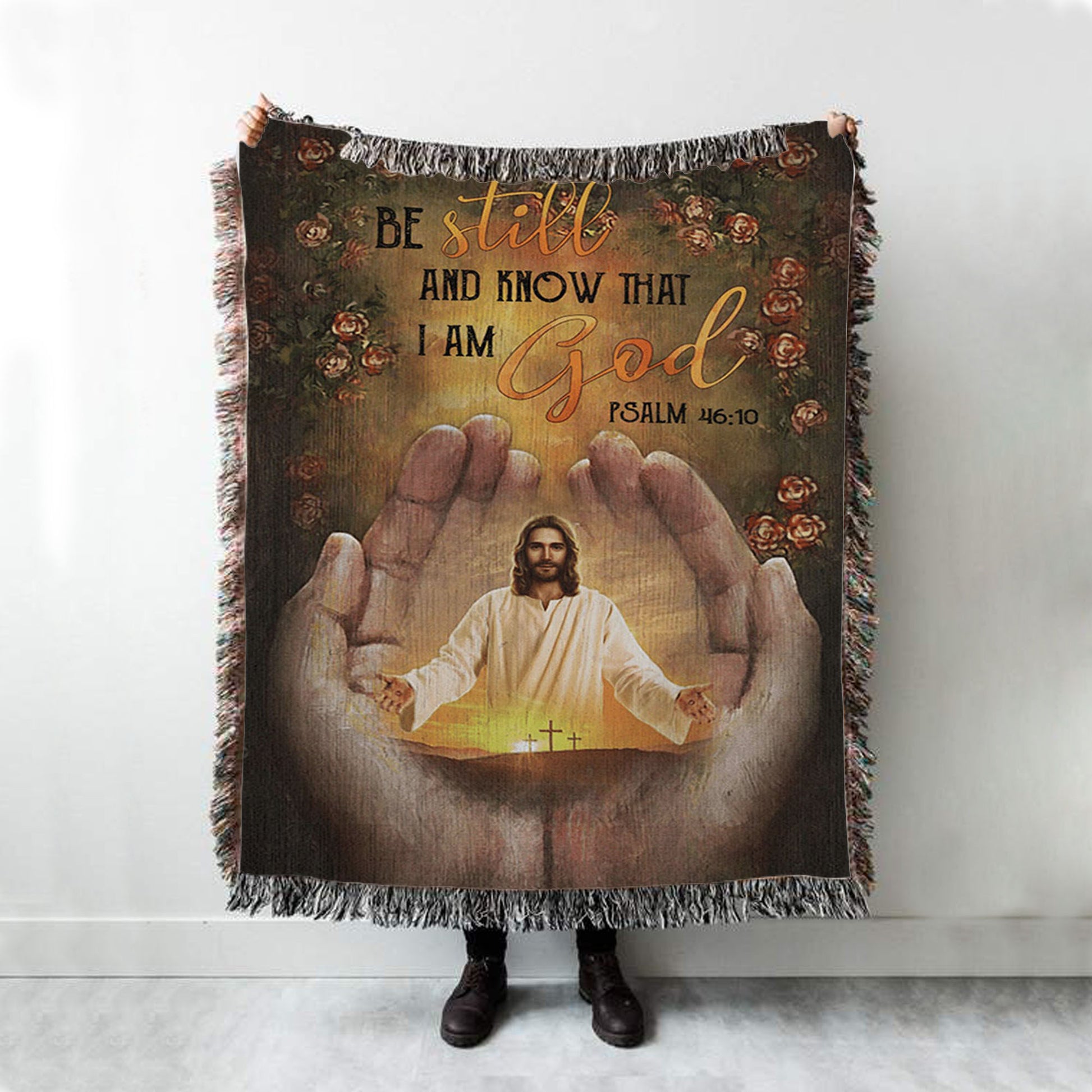 Pray For Healing Jesus's Hand Rose Garden Be Still And Know That I Am God Woven Blanket Prints - Jesus Christ Woven Blanket Art - Christian Boho Blanket