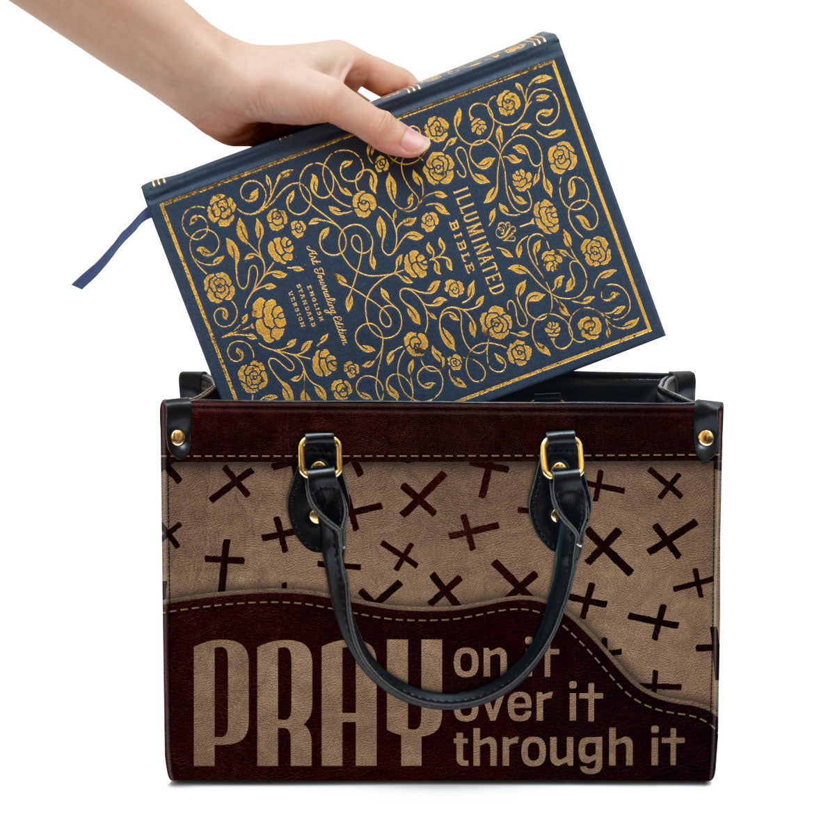 Pray On It Pray Over It Pray Through It Cross Leather Handbag, Religious Gifts For Women, Women Pu Leather Bag
