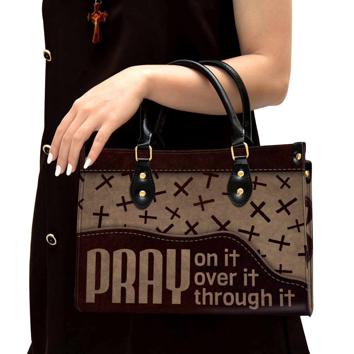 Pray On It Pray Over It Pray Through It Cross Leather Handbag, Religious Gifts For Women, Women Pu Leather Bag