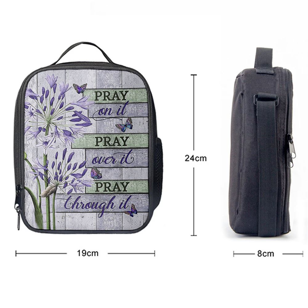 Pray On It Pray Over It Pray Through It Lunch Bag - Agapanthus Africanus Purple Butterfly Lunch Bag, Bible Verse Lunch Bag For Men And Women