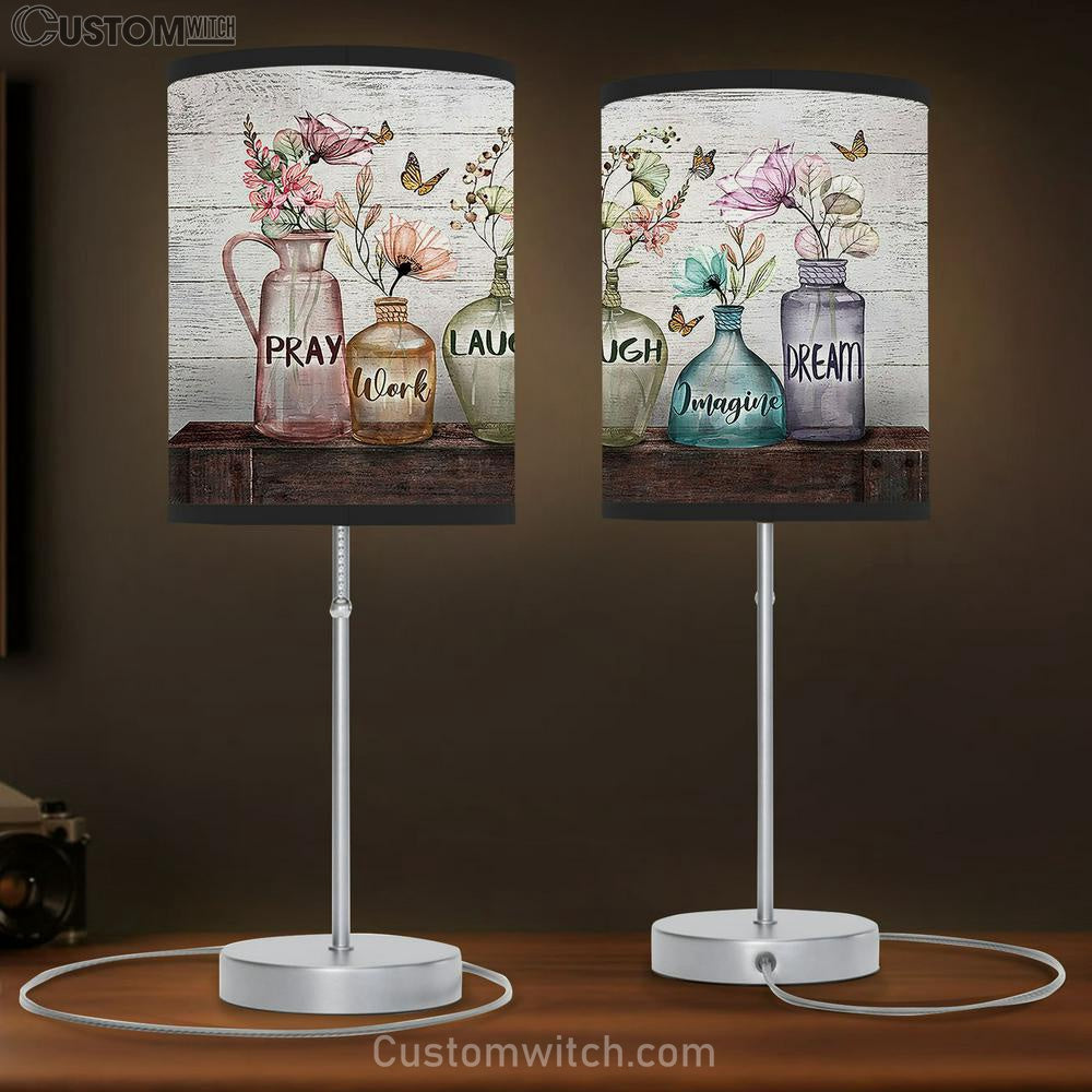 Pray Work Laugh Imagine Dream Elegant Flower Table Lamb Gift - Bible Verse Table Lamb - Religious Bedroom Decor