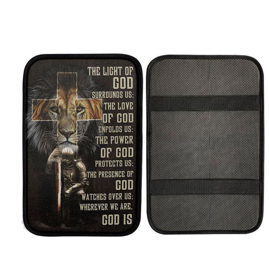 Prayer For Protection - Warrior Lion Of Judah Car Center Console Cover, Christian Gift Car Armrest Pad