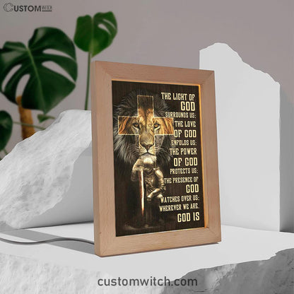 Prayer For Protection - Warrior Lion Of Judah Frame Lamp Prints - Bible Verse Decor - Scripture Art