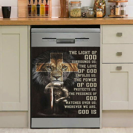 Prayer For Protection Warrior Lion Of Judah Dishwasher Cover, Bible Verse Dishwasher Wrap, Scripture Kitchen Decoration