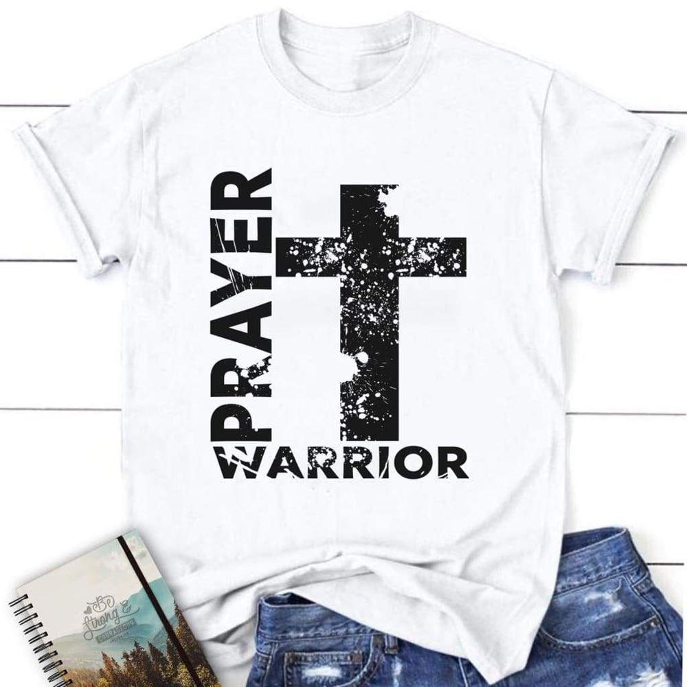 Prayer Warrior Big Cross Womens Christian T Shirt, Blessed T Shirt, Bible T shirt, T shirt Women