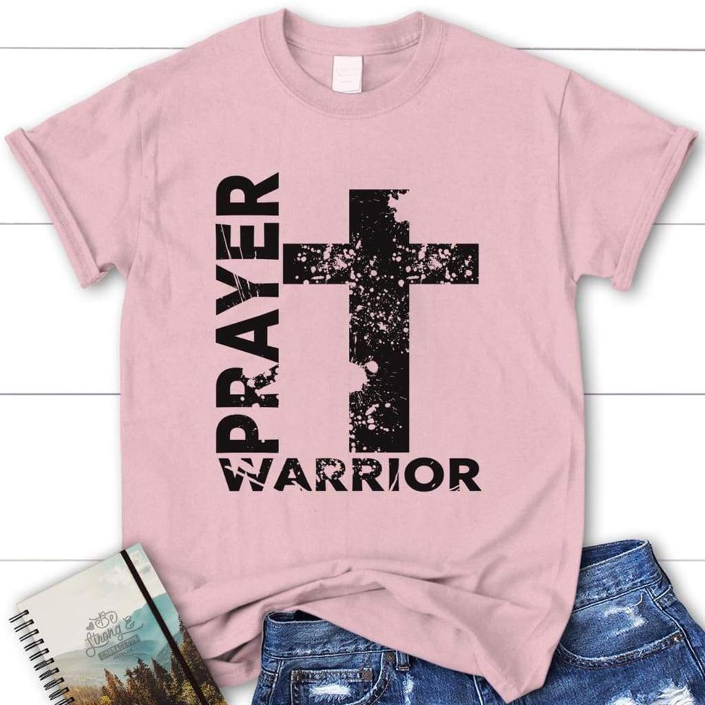 Prayer Warrior Big Cross Womens Christian T Shirt, Blessed T Shirt, Bible T shirt, T shirt Women