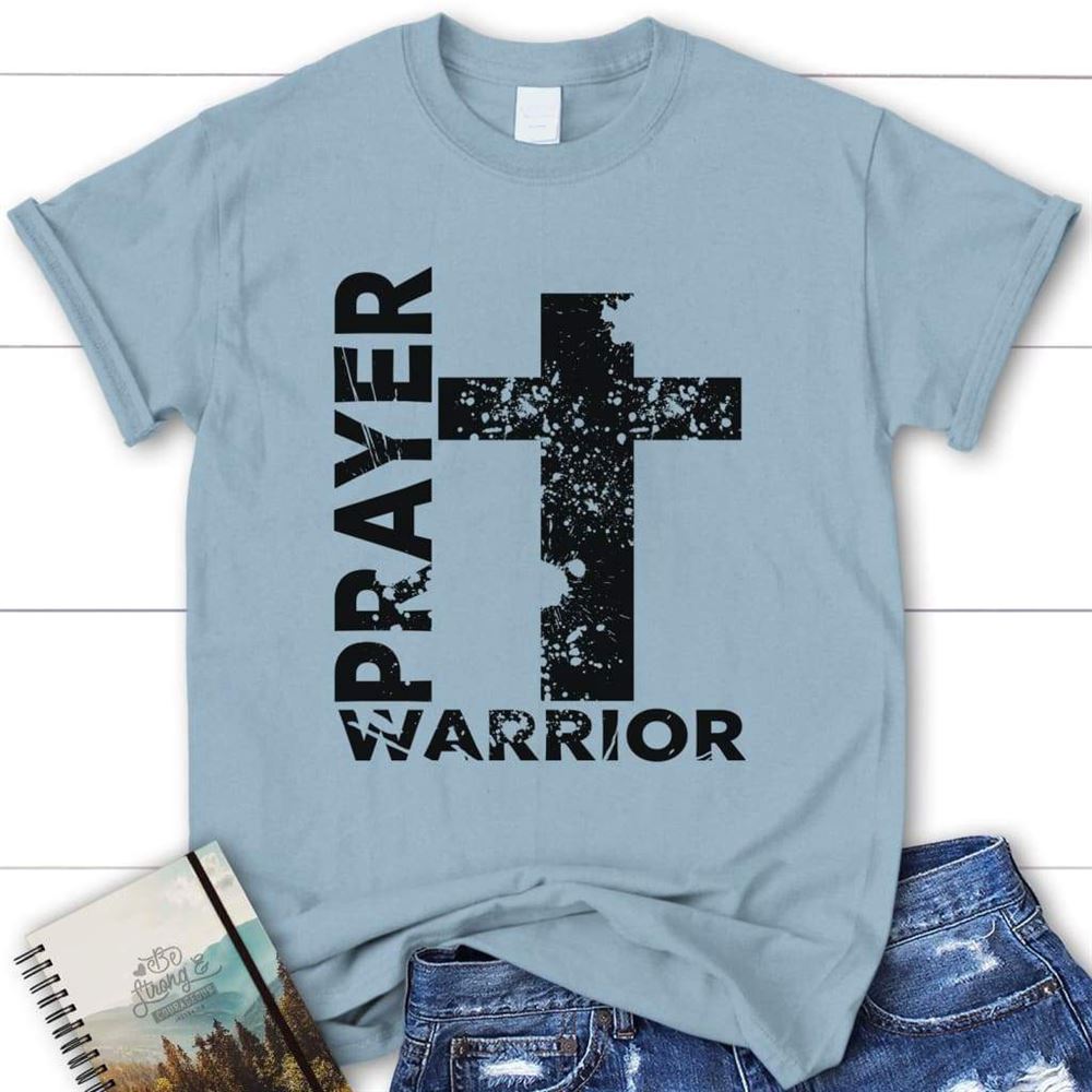 Prayer Warrior Big Cross Womens Christian T Shirt, Blessed T Shirt, Bible T shirt, T shirt Women