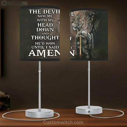 Prayer Warrior & Lion Table Lamb Gift - The Devil Saw Me With My Head Down - Bible Verse Lamb Gift - Christian Home Decor