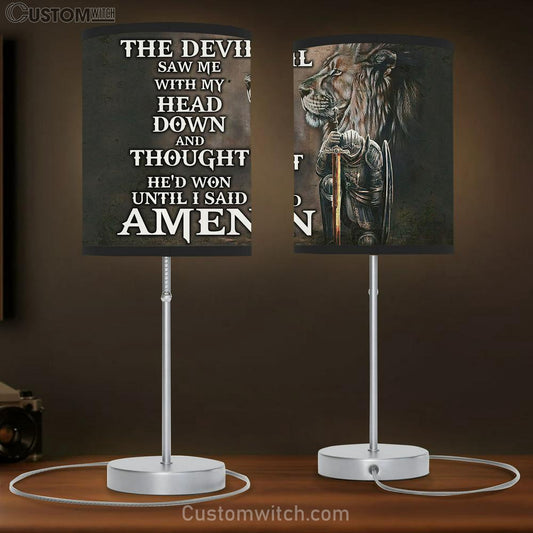 Prayer Warrior & Lion Table Lamb Gift - The Devil Saw Me With My Head Down - Bible Verse Lamb Gift - Christian Home Decor