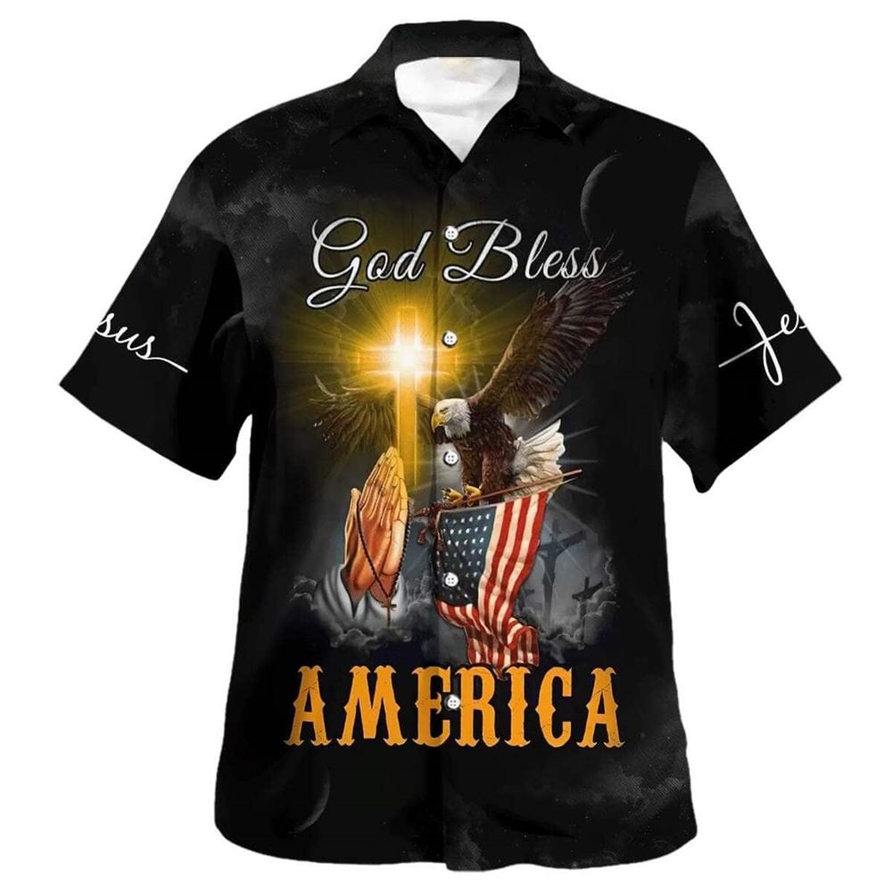 Praying Hands God Bless America Hawaiian Shirt For Men, Christian Hawaiian Shirt, Gift For Christian