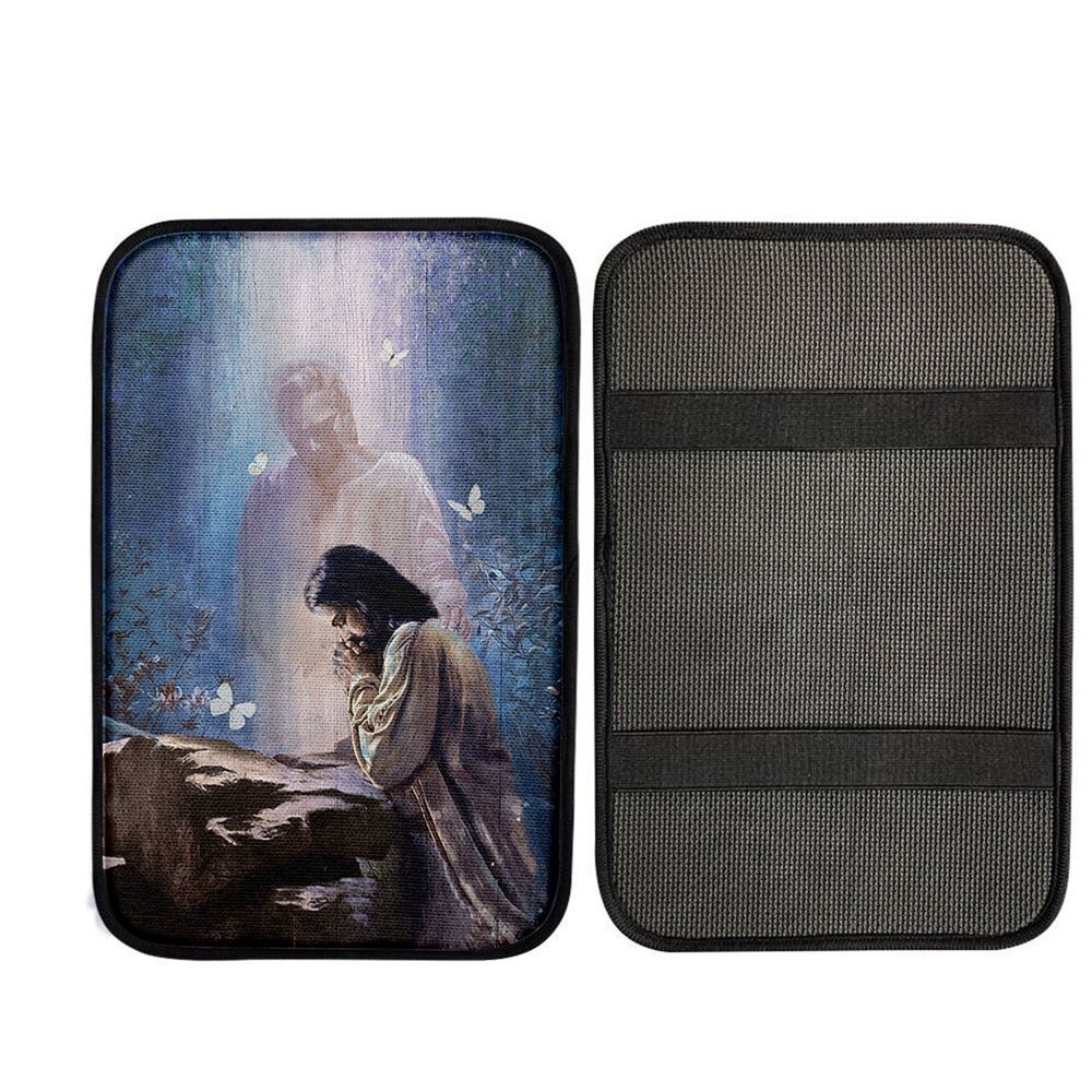 Praying With God White Butterfly Forest Car Center Console Cover, Christian Gift Car Armrest Pad