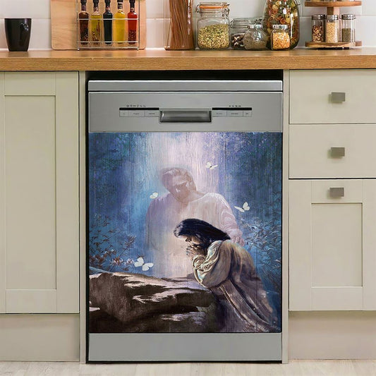Praying With God White Butterfly Forest Dishwasher Cover, Inspirational Dishwasher Wrap, Christian Kitchen Decoration