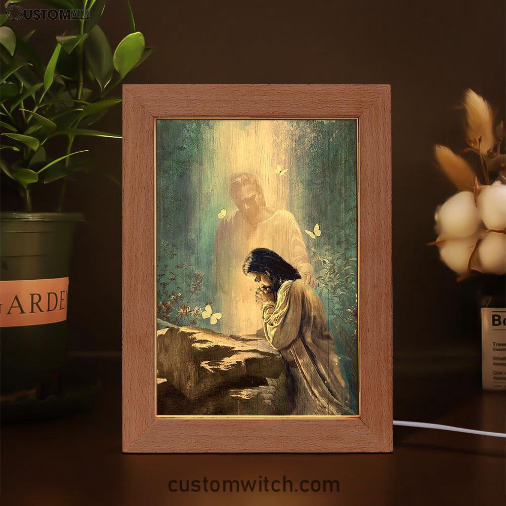 Praying With God White Butterfly Forest Frame Lamp Print - Inspirational Frame Lamp Art - Christian Art Home Decor