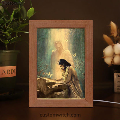 Praying With God White Butterfly Forest Frame Lamp Print - Inspirational Frame Lamp Art - Christian Art Home Decor
