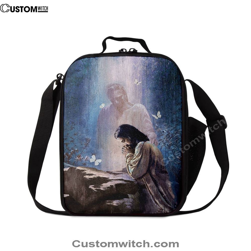 Praying With God White Butterfly Forest Lunch Bag, Bible Verse Lunch Bag For Men And Women