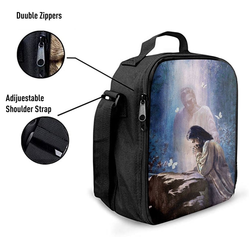 Praying With God White Butterfly Forest Lunch Bag, Bible Verse Lunch Bag For Men And Women